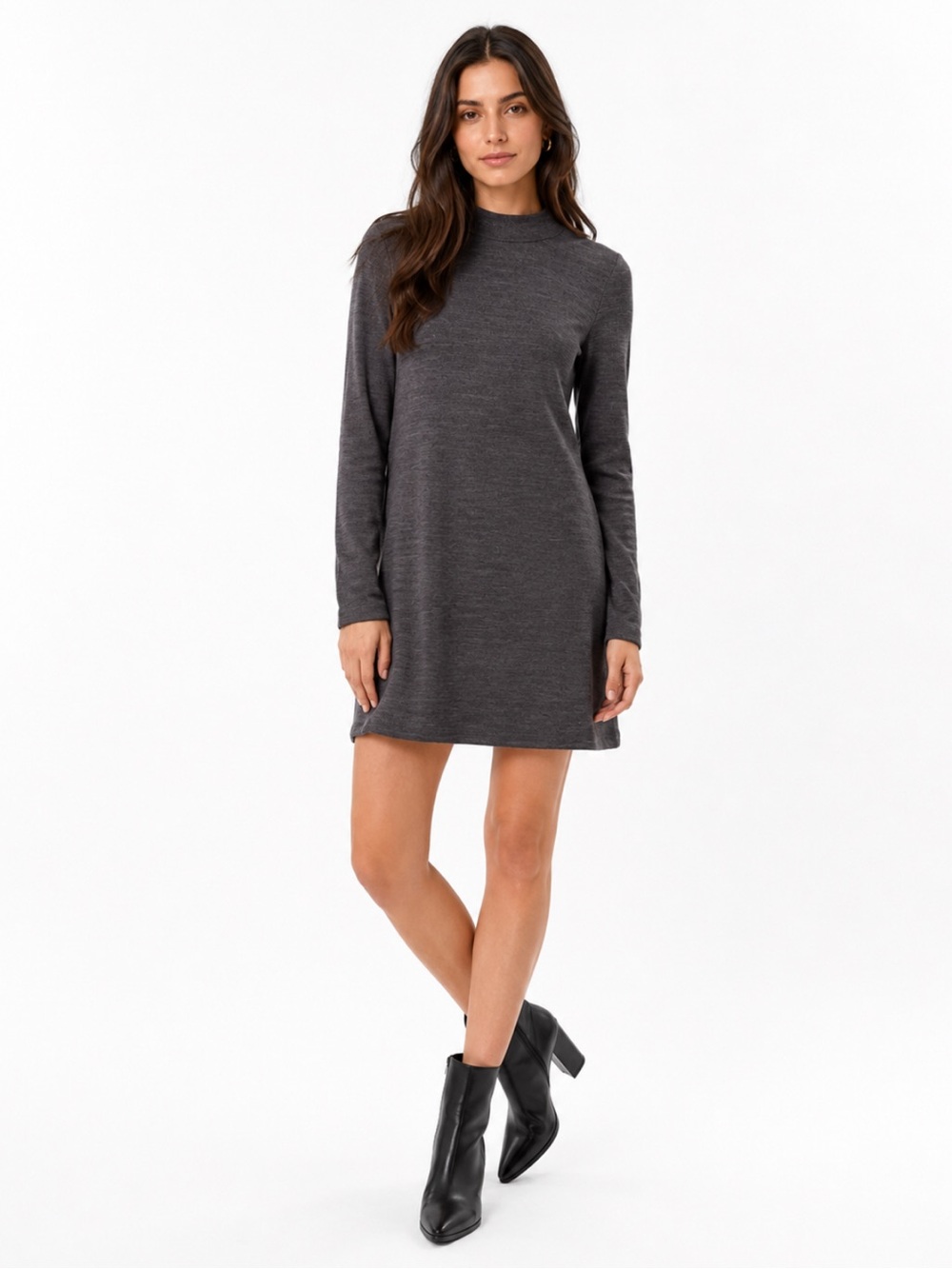 Aritzia Charcoal Gray Long-Sleeve Mini Sweater Dress